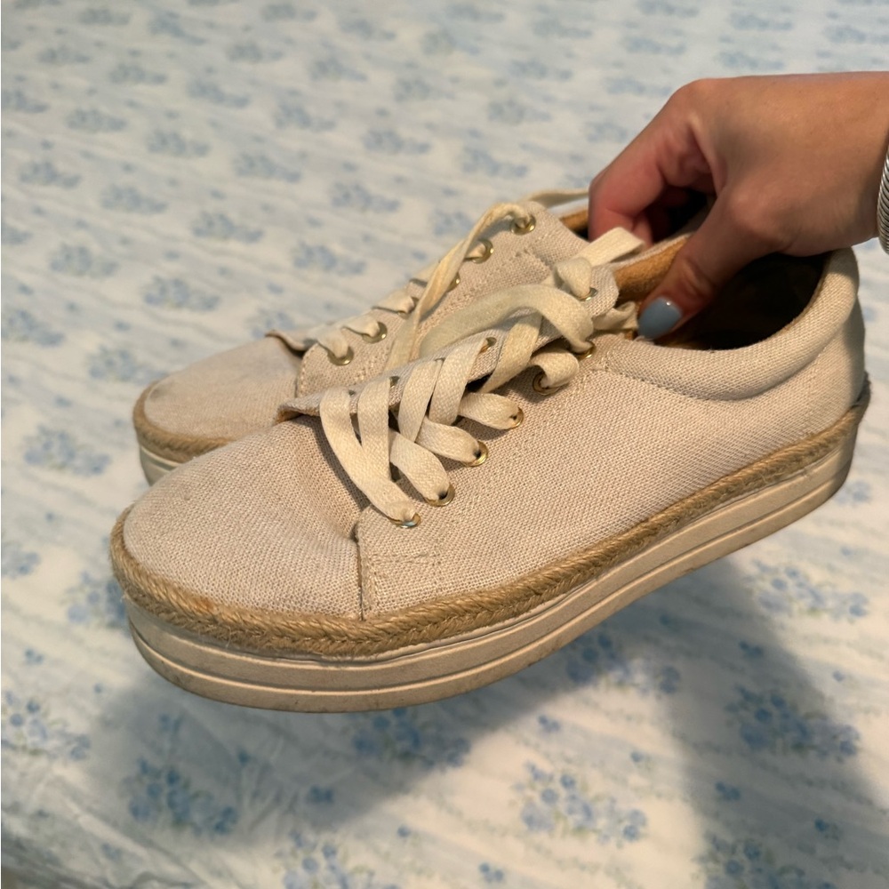 Jack Rogers Canvas Platform Sneakers in Cream
